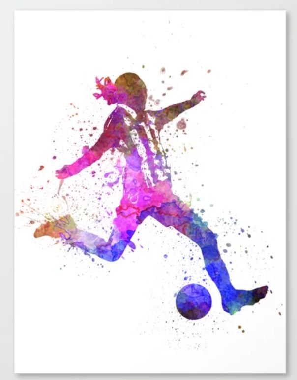 Girl playing soccer football player silhouette Canvas Print Unframed thumbnail 3