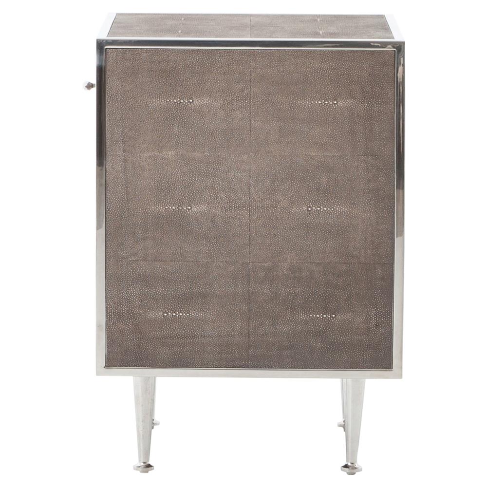 Ena Mid Century Brown Shagreen Wrapped Silver Accent Nightstand thumbnail 3