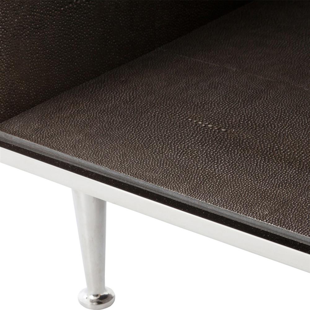 Ena Mid Century Brown Shagreen Wrapped Silver Accent Nightstand thumbnail 5