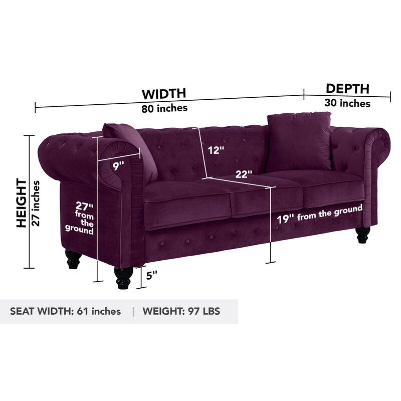 Mayorga Velvet Chesterfield Rolled Arm Sofa thumbnail 3