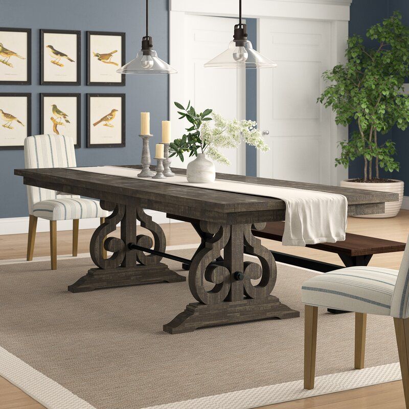 Extendable Rubberwood Solid Wood Trestle Dining Table thumbnail 3