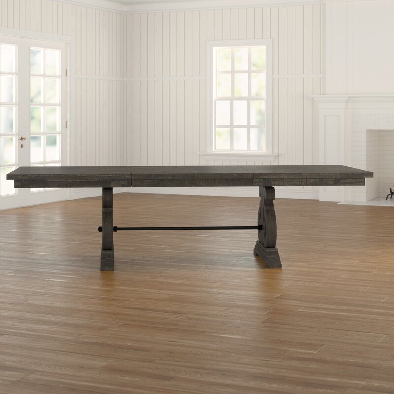 Extendable Rubberwood Solid Wood Trestle Dining Table thumbnail 4