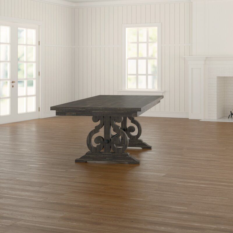 Extendable Rubberwood Solid Wood Trestle Dining Table thumbnail 5