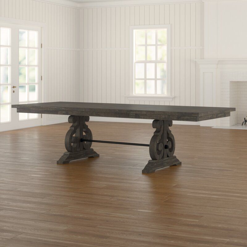 Extendable Rubberwood Solid Wood Trestle Dining Table thumbnail 7