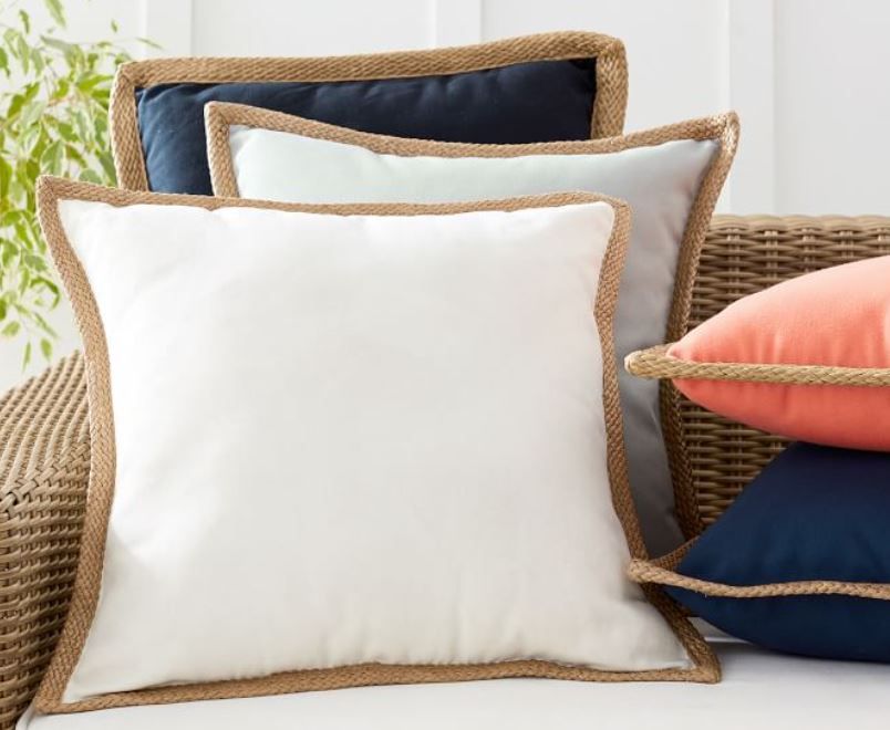 Faux Natural Fiber Trim Pillow With insert-20"x20" thumbnail 2