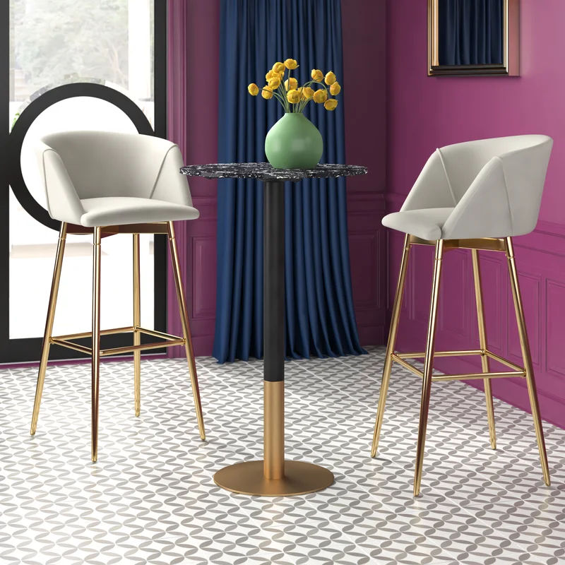 Brock Counter Height Stone Iron Pedestal Dining Table thumbnail 2