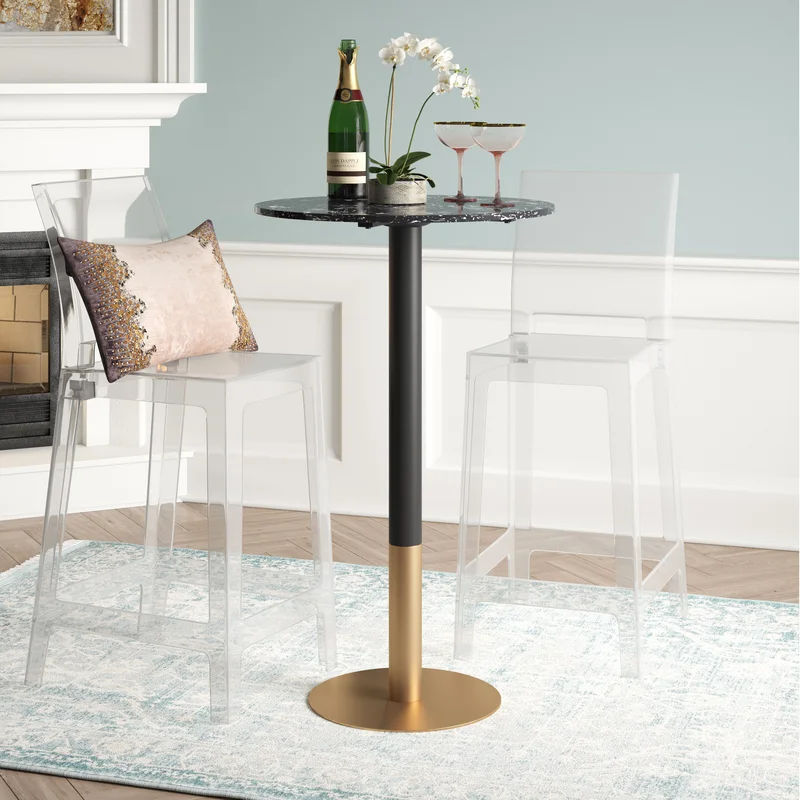 Brock Counter Height Stone Iron Pedestal Dining Table thumbnail 3