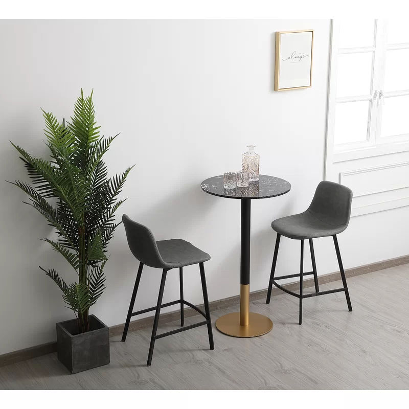 Brock Counter Height Stone Iron Pedestal Dining Table thumbnail 4