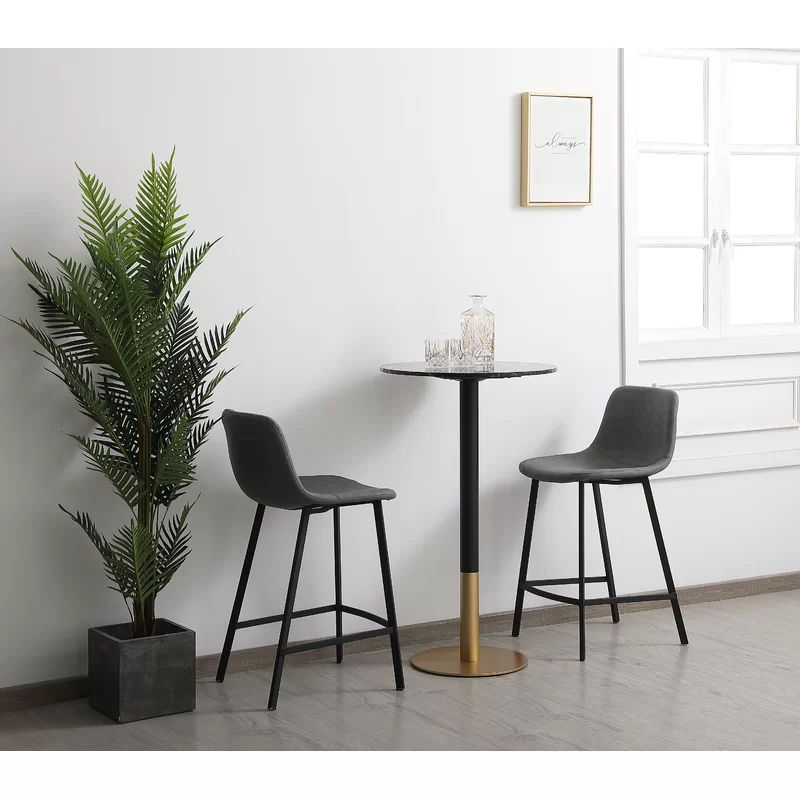 Brock Counter Height Stone Iron Pedestal Dining Table thumbnail 5