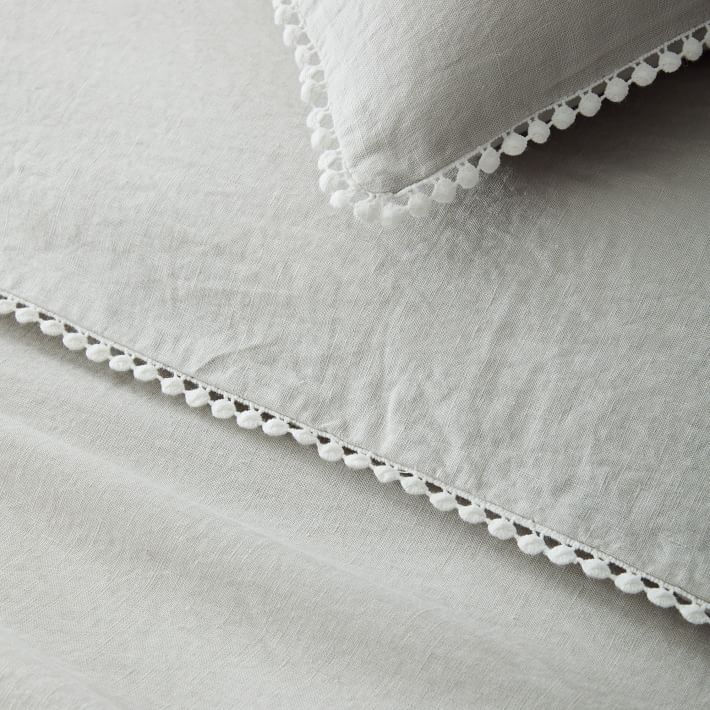 European Flax Linen Pom Pom Duvet Cover thumbnail 2