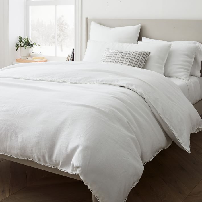 European Flax Linen Pom Pom Duvet Cover & Shams thumbnail 2
