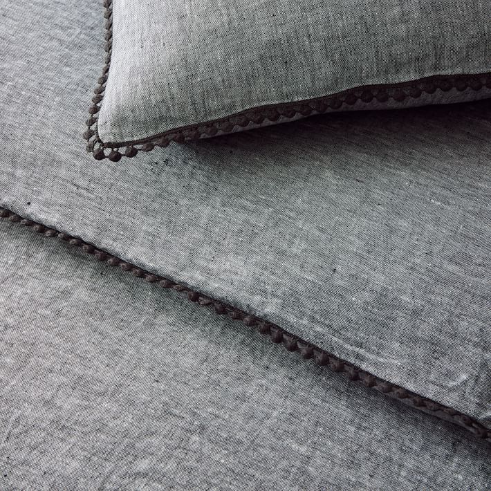 European Flax Linen Pom Pom Duvet Cover & Shams thumbnail 3