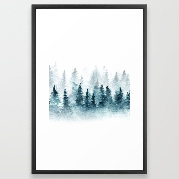 Trees Watercolor Green Art Print With Frame thumbnail 2