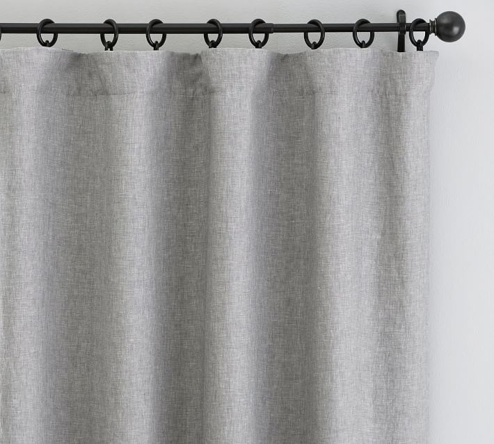 Custom Belgian Flax Linen Rod Pocket Curtain Chambray Gray thumbnail 2