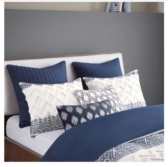 Mila Cotton Printed Duvet Cover Set with Chenille Navy thumbnail 4