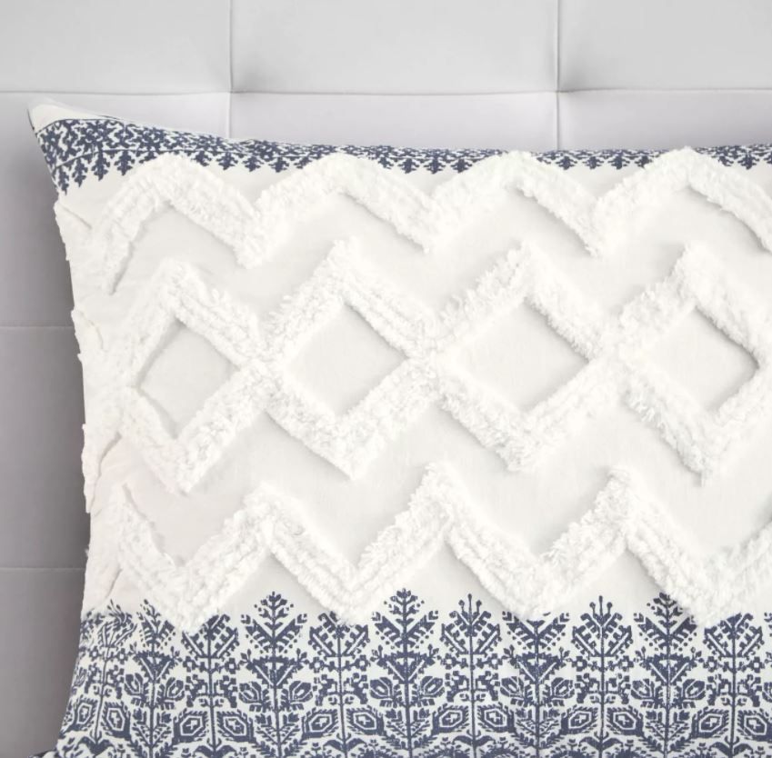 Mila Cotton Printed Duvet Cover Set with Chenille Navy No Insert-26"x20" thumbnail 3