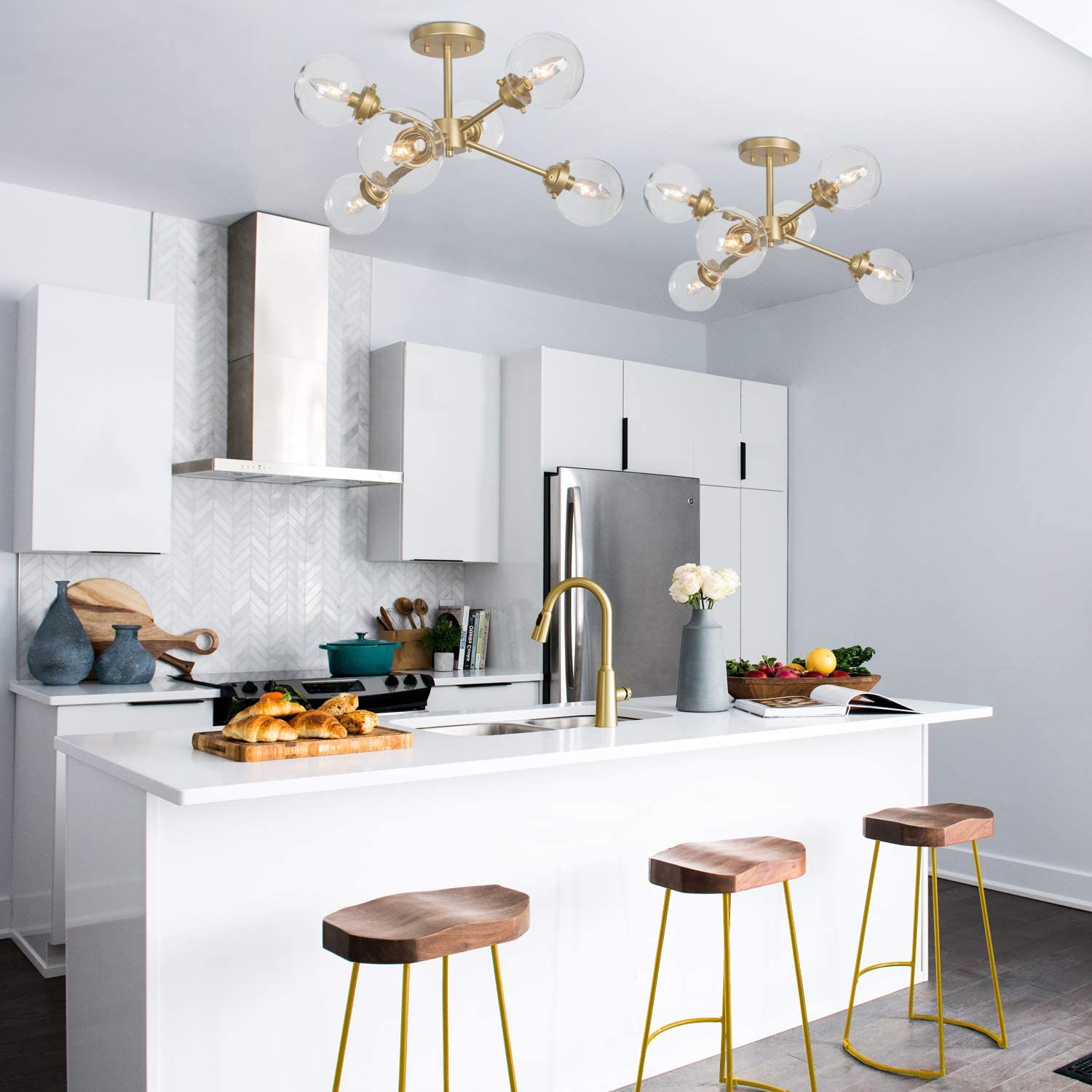 KSANA Gold Semi Flush Mount Ceiling Light thumbnail 3
