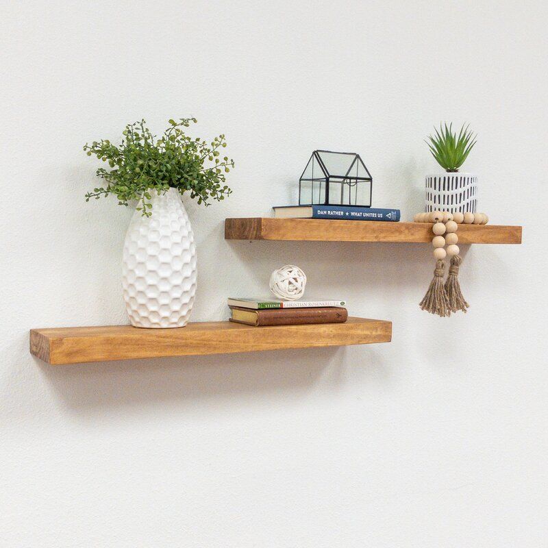 Evonne 2 Piece Pine Solid Wood Floating Shelf thumbnail 3