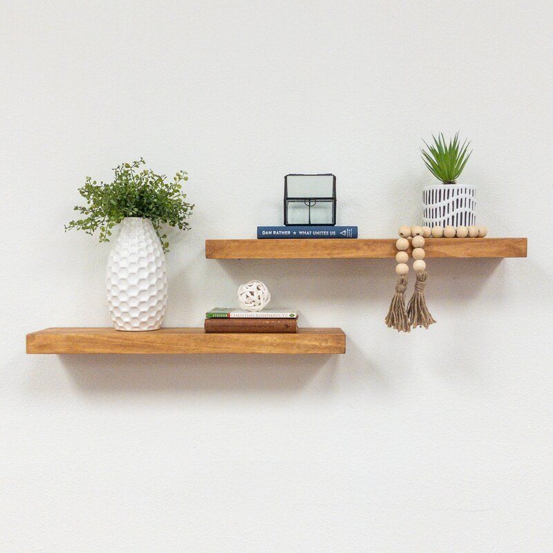 Evonne 2 Piece Pine Solid Wood Floating Shelf thumbnail 4