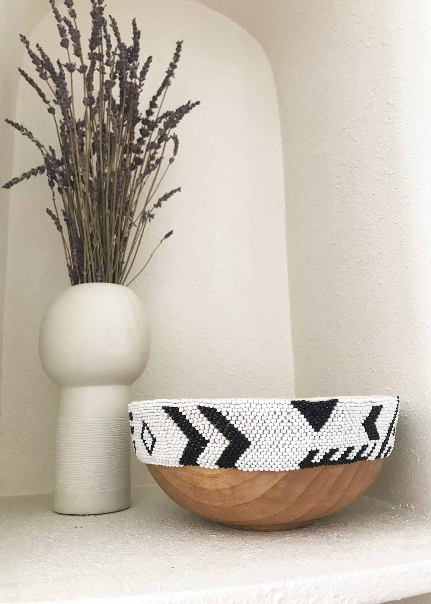 Medium Biko Beaded Wooden Bowl I thumbnail 3