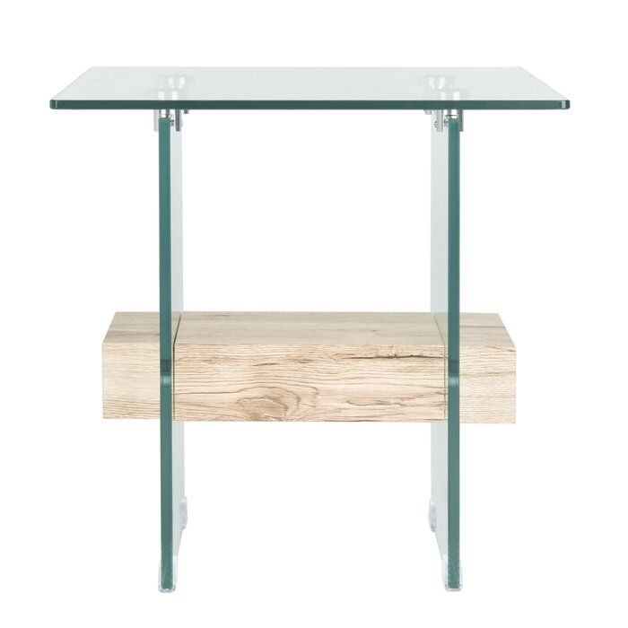 Kayley Glass Top Sled End Table with Storage thumbnail 2