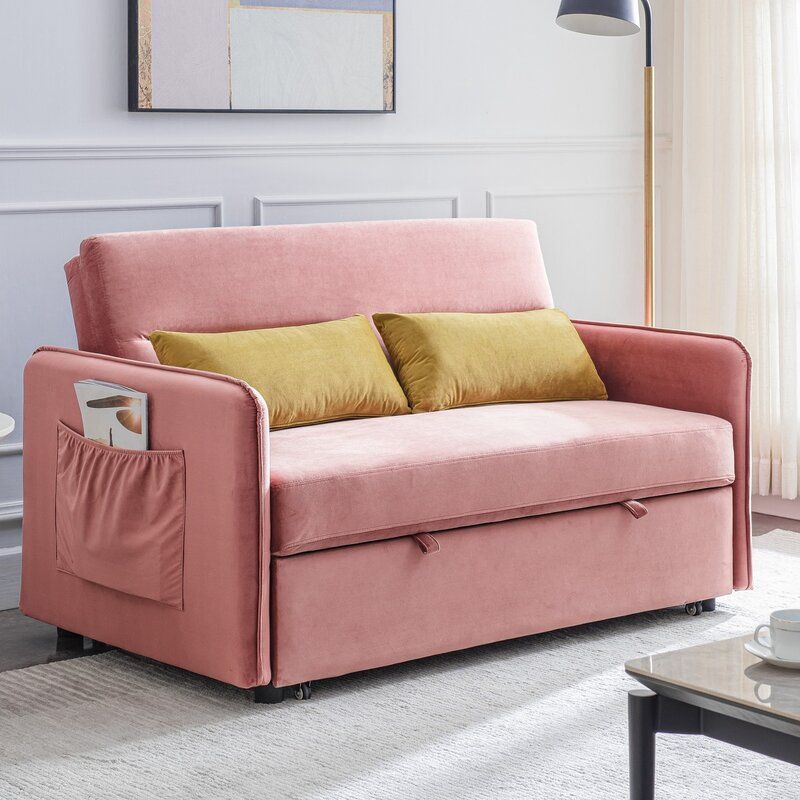 Velvet Round Arm Sofa Bed thumbnail 2