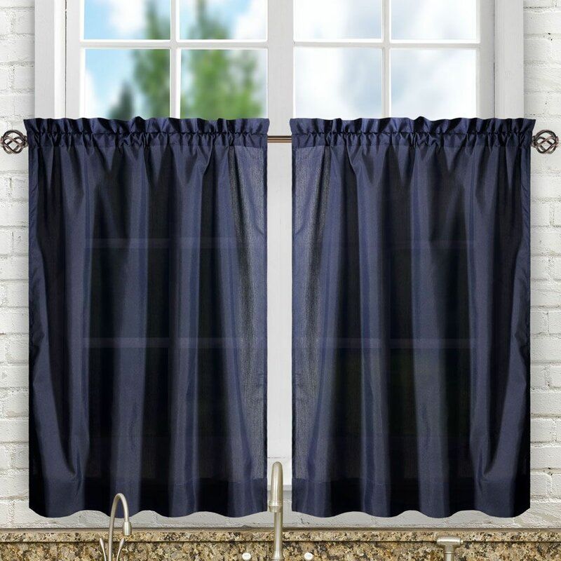 Ellis Solid Color Tailored Cafe Curtain Set of 2 thumbnail 2
