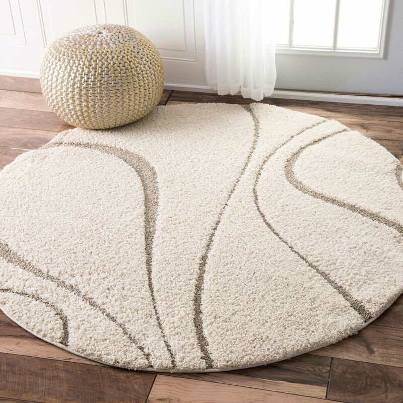 Helgeson Abstract Shag CreamTaupe Area Rug-4'x4' thumbnail 2