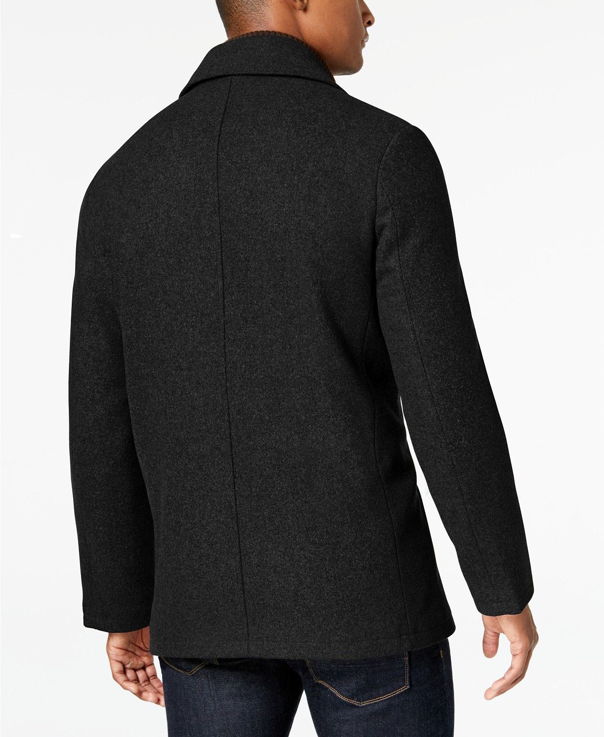 Mens Double Breasted Wool Blend Peacoat with Bib thumbnail 5
