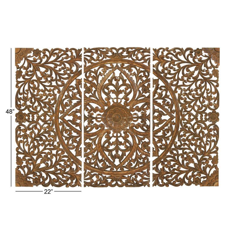 3 Piece Brown Wood Wall Decor Set thumbnail 2