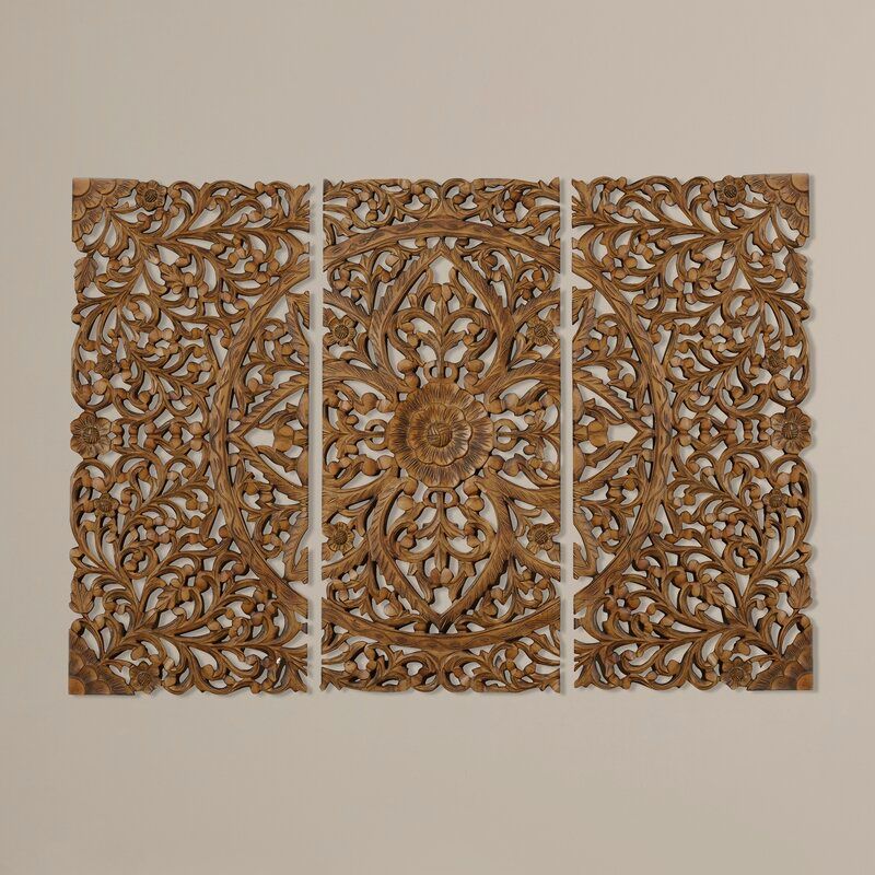 3 Piece Brown Wood Wall Decor Set thumbnail 3