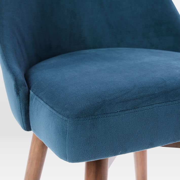 Mid-Century Upholstered Counter Stool,Performance Velvet,Petrol,Pecan thumbnail 3