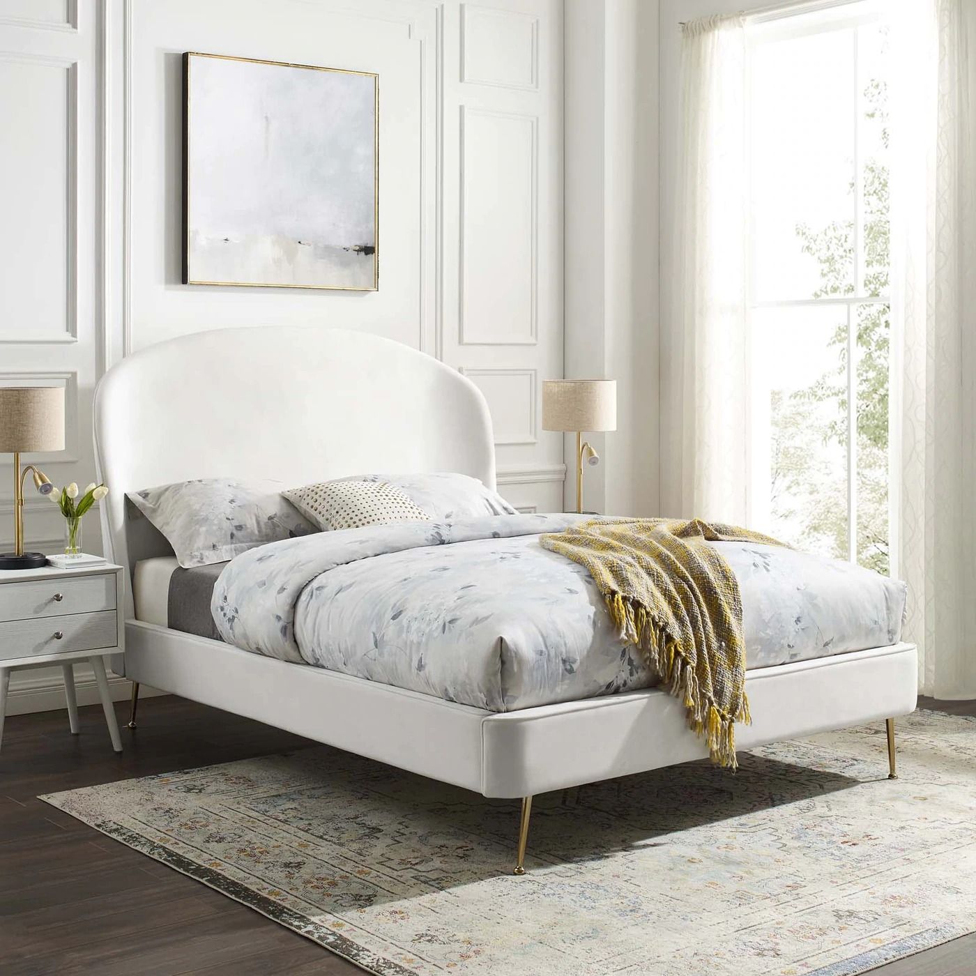 Mira Upholstered Performance Velvet Platform Bed-Queen thumbnail 2