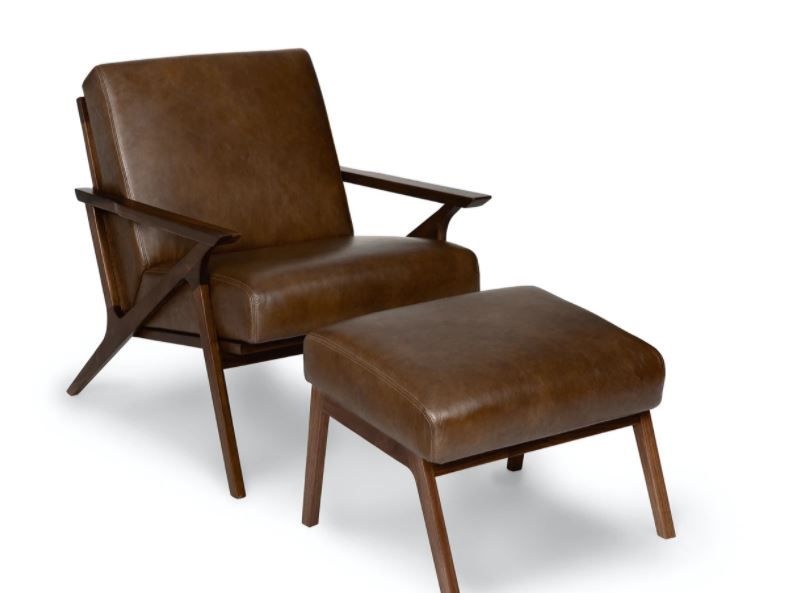 Otio Brown Leather Walnut Lounge Chair thumbnail 2