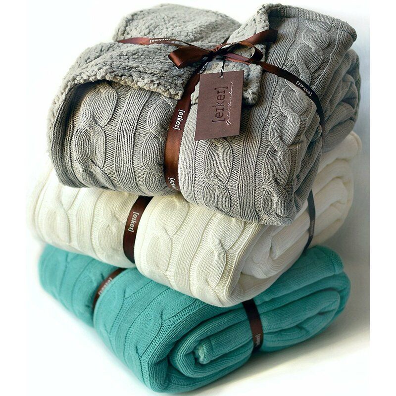 Cable Knit Sherpa Oversized Faux Sheepskin Lined Cozy Throw thumbnail 3