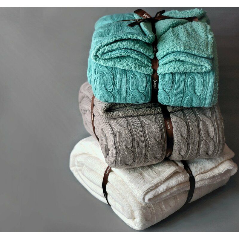 Cable Knit Sherpa Oversized Faux Sheepskin Lined Cozy Throw thumbnail 4
