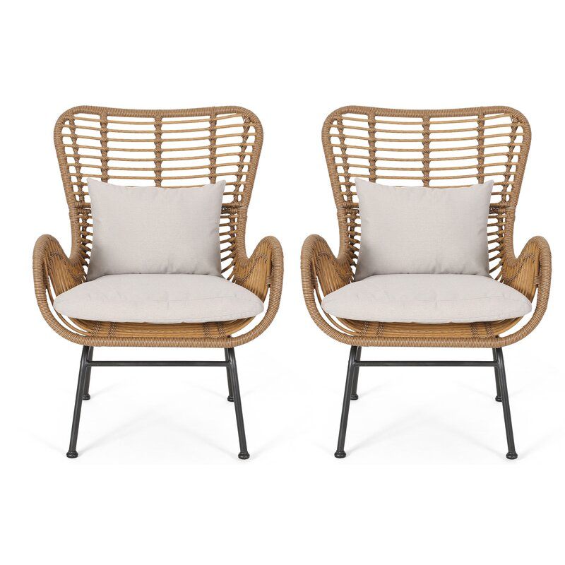 Tapscott Wicker Patio Chair with Cushions Set of 2 thumbnail 3