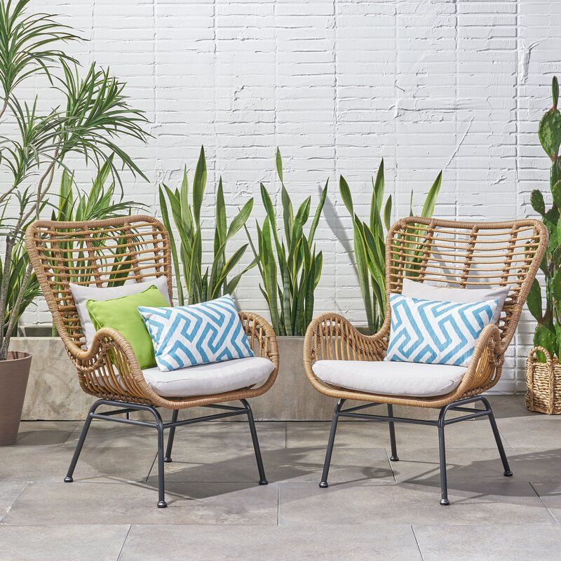 Tapscott Wicker Patio Chair with Cushions Set of 2 thumbnail 4