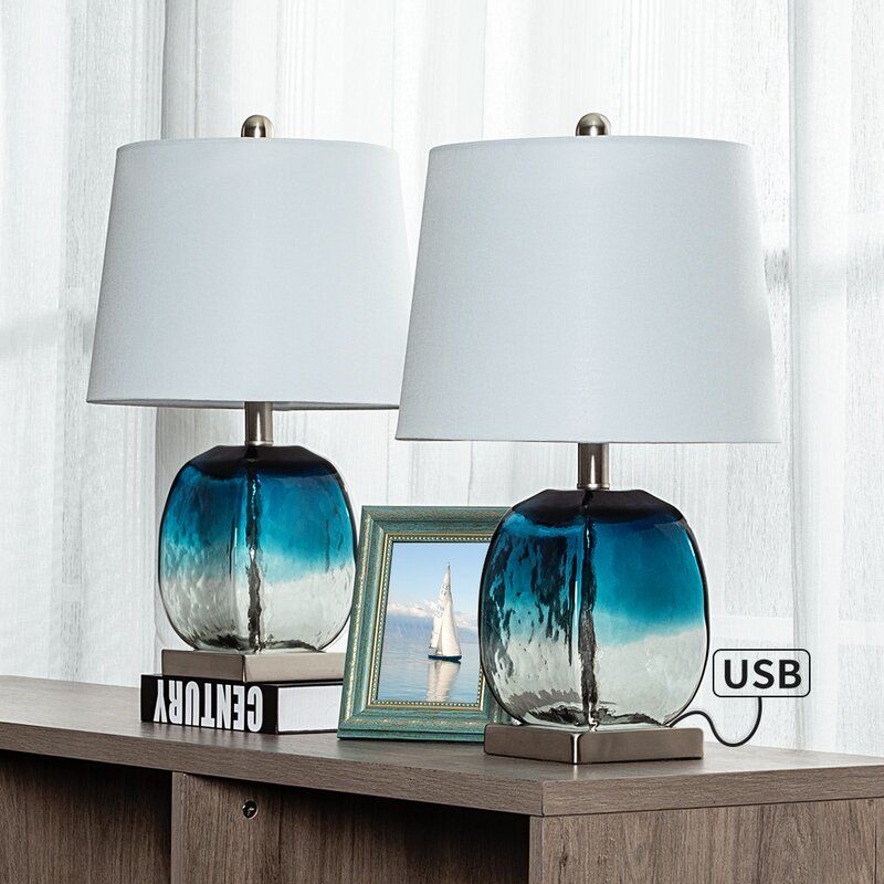 Ainsworth Blue Table Lamp Set with USB thumbnail 3