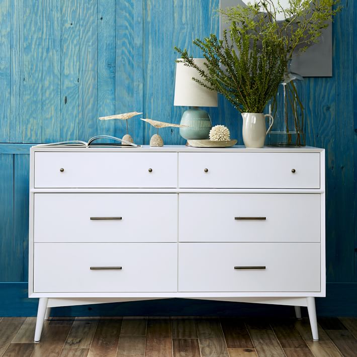 Mid Century 6 Drawer Dresser White thumbnail 3