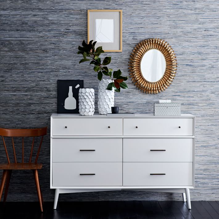 Mid Century 6 Drawer Dresser White thumbnail 4