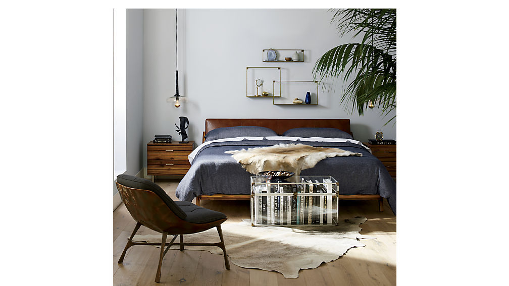 DROMMEN ACACIA KING BED WITH LEATHER HEADBOARD thumbnail 2