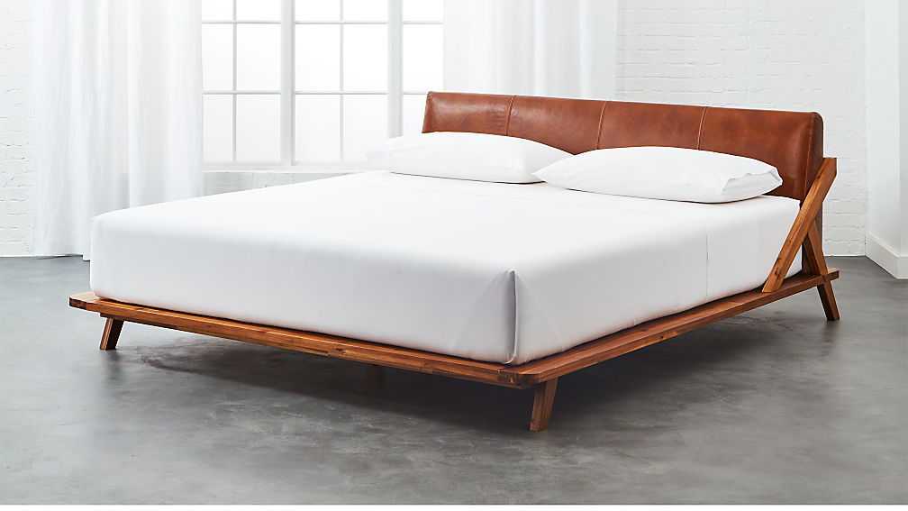 DROMMEN ACACIA KING BED WITH LEATHER HEADBOARD thumbnail 3
