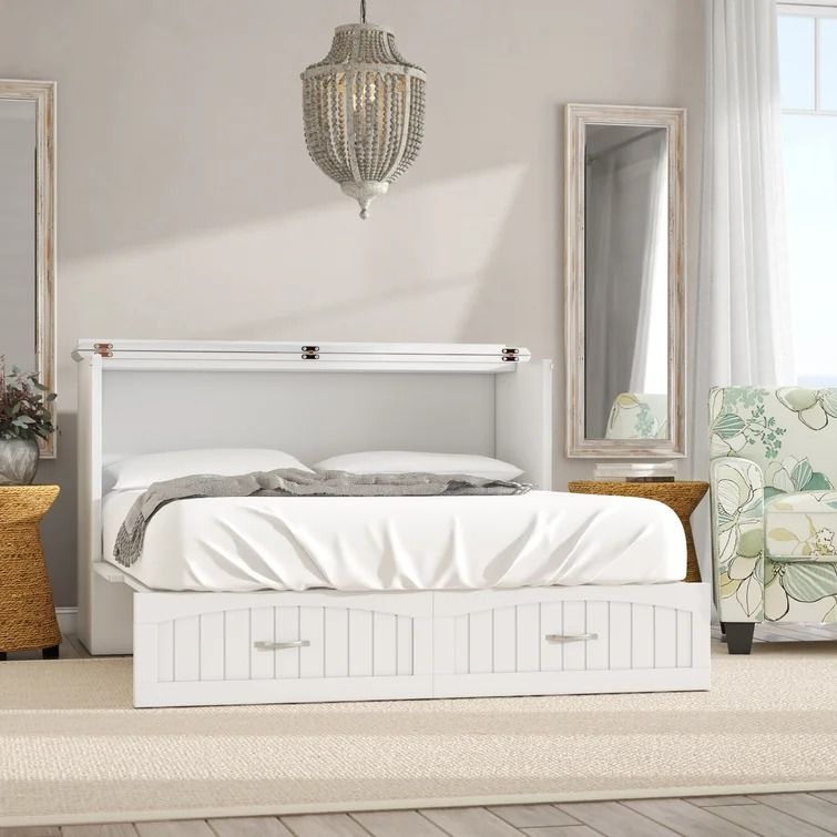 White Emil Storage Murphy Bed with Mattress-Queen thumbnail 2