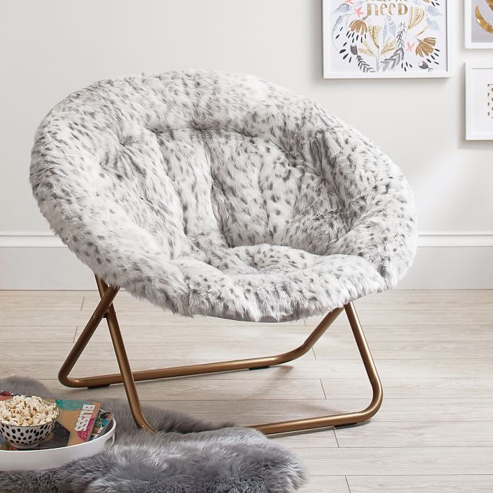 Gray Leopard Faux Fur Round Chair thumbnail 3
