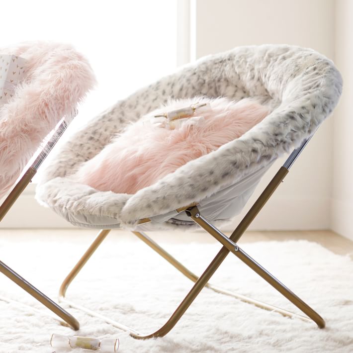 Gray Leopard Faux Fur Round Chair thumbnail 4