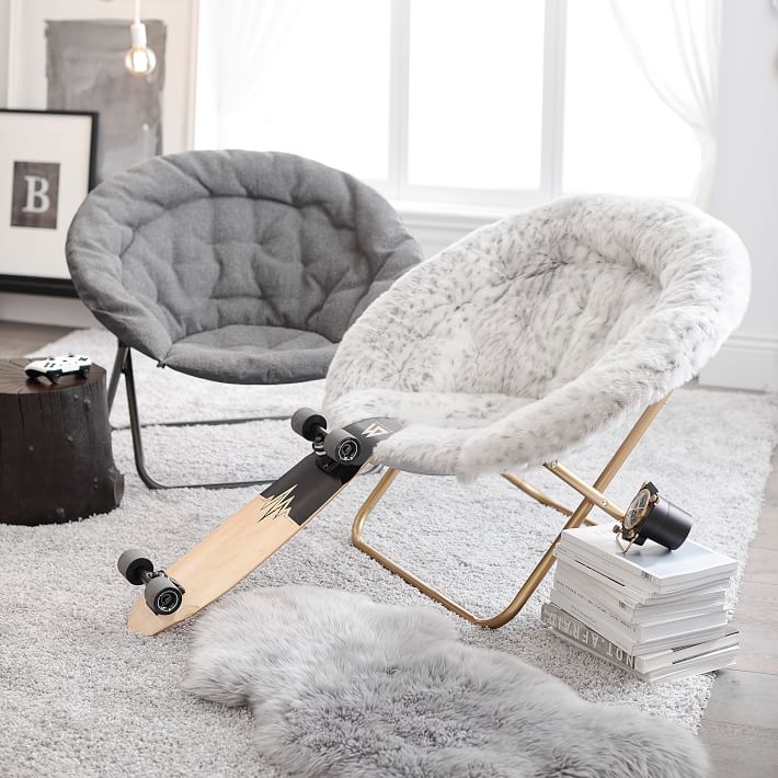 Gray Leopard Faux Fur Round Chair thumbnail 5
