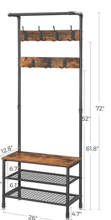 Kuo Hall Tree Bench Shoe Storage thumbnail 2
