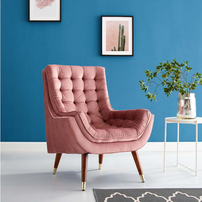 Sutton Velvet Lounge Chair - Dusty Rose thumbnail 4