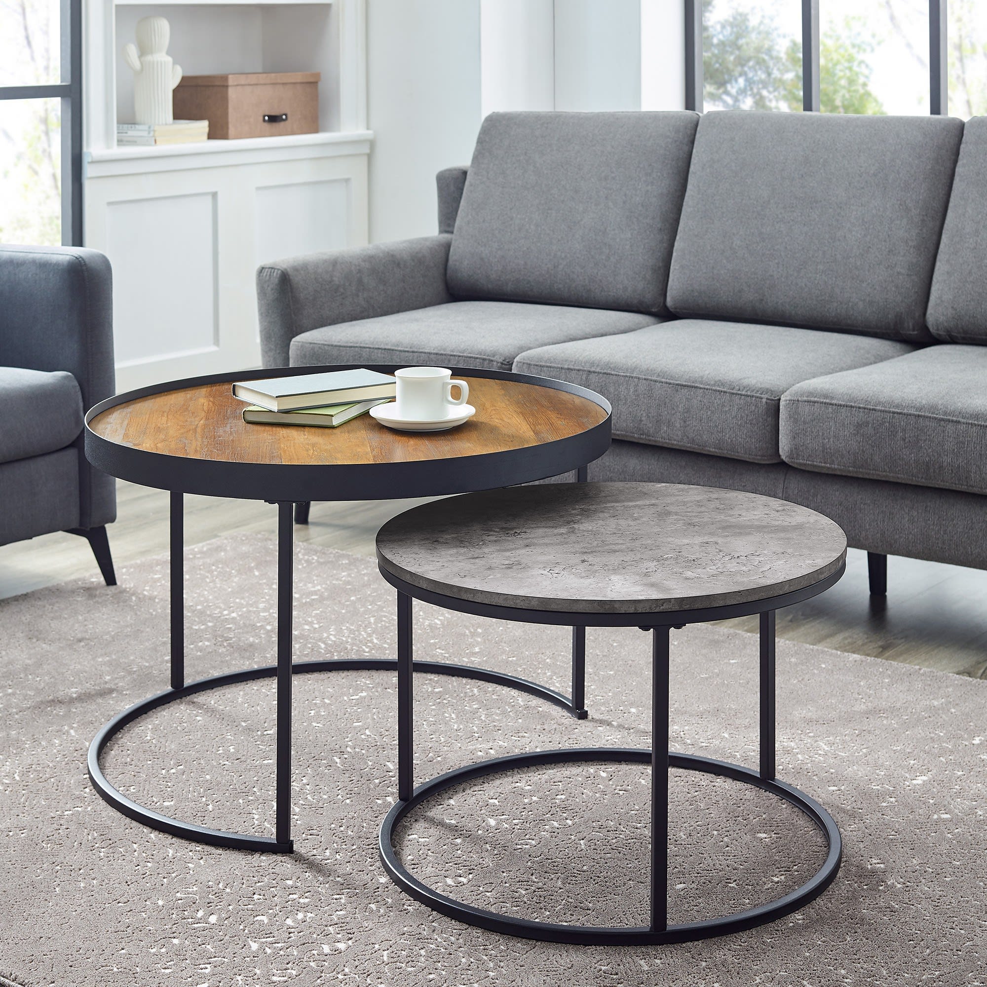 Reclaimed Barnwood and Concrete Nesting Coffee Tables thumbnail 2